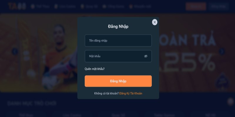 Nhập Form đăng nhập TA88