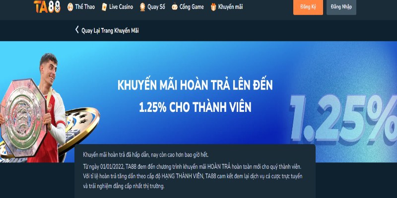 Hoàn trả không giới hạn lên đến 1.25% 